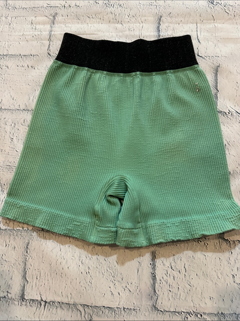 Free People Mint Green Ribbed Bike Shorts with Black Waistband